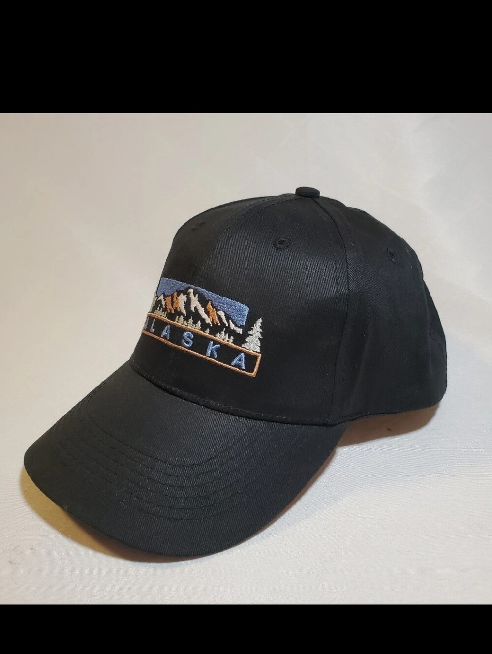 Alaska Souvenir Hat Cap Black Snapback Embroidered Mountain Landscape Scene